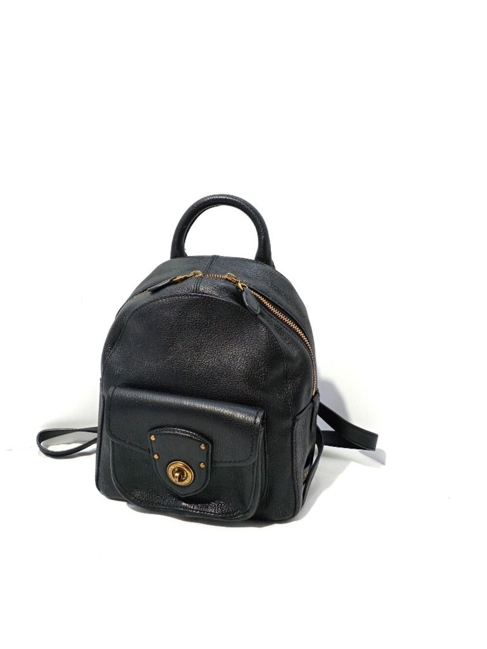 Lauren Ralph Lauren DARK NAVY BLUE Pebbled Leather Mini Backpack Gold Turn Lock